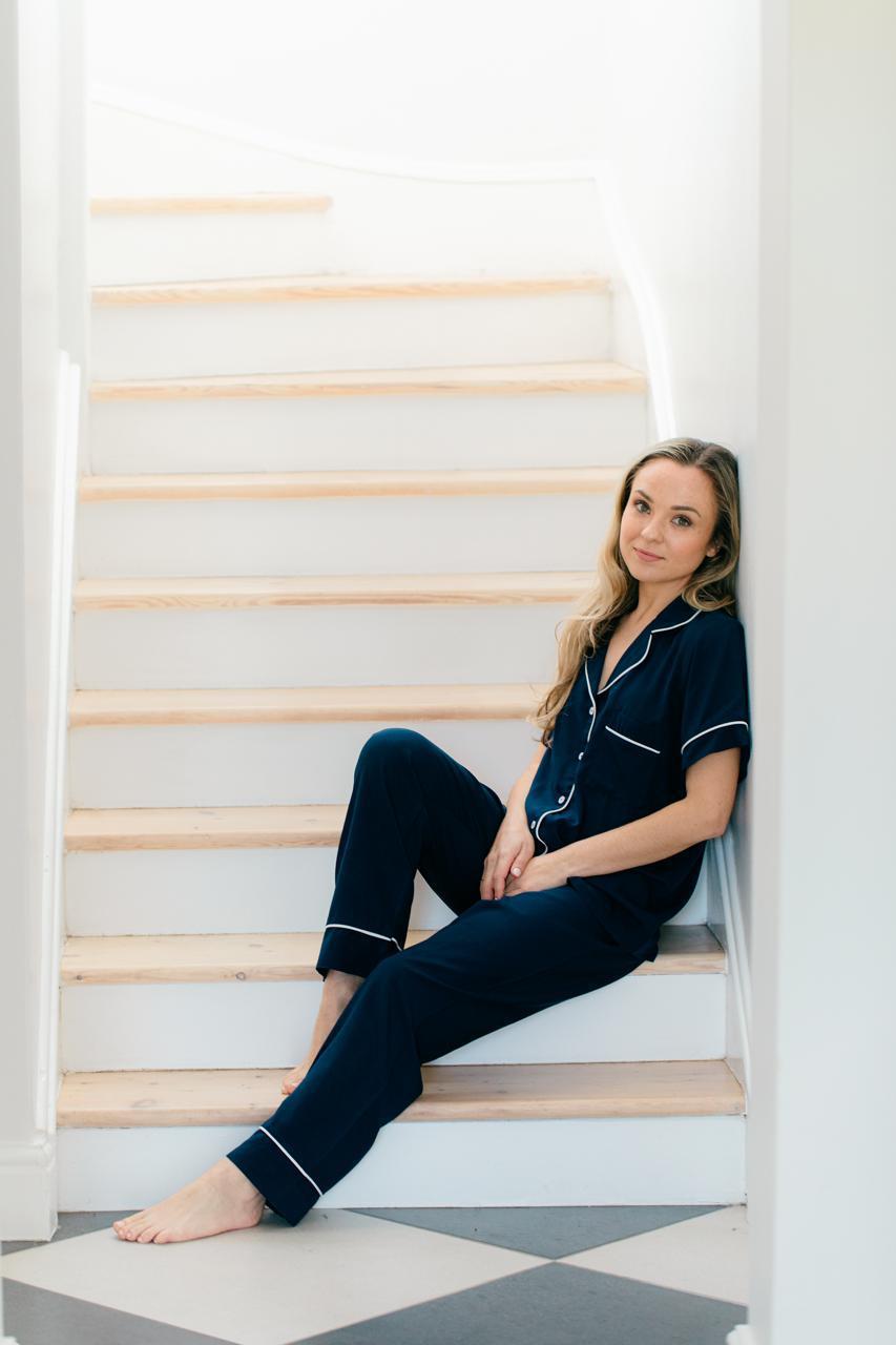 Short Sleeve Top and Ankle Length Pant | Navy | 100% Rayon