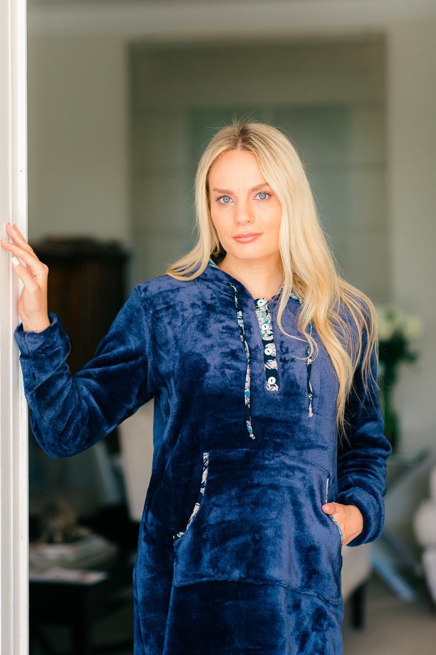 Plush Fleece Slounger | Navy with Floral Trim
