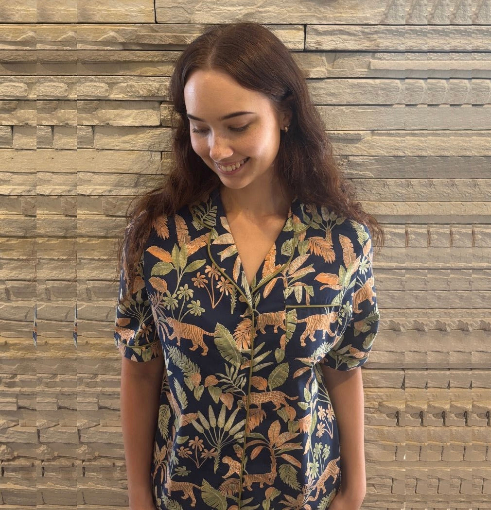 Short Sleeve Top and Long Pant | Navy Tiger | 100% Indian Cotton