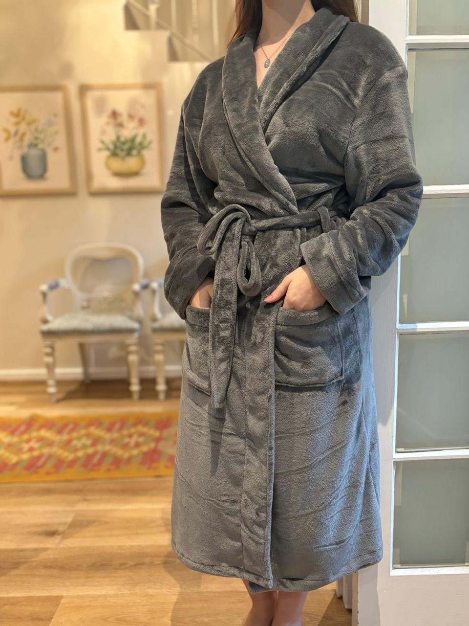 Plush Fleece Gown | Charcoal