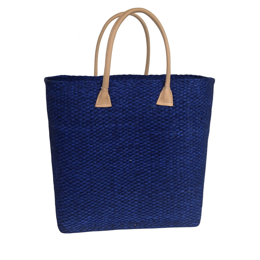 Sisal Bag With Leather Handles | Royal Blue