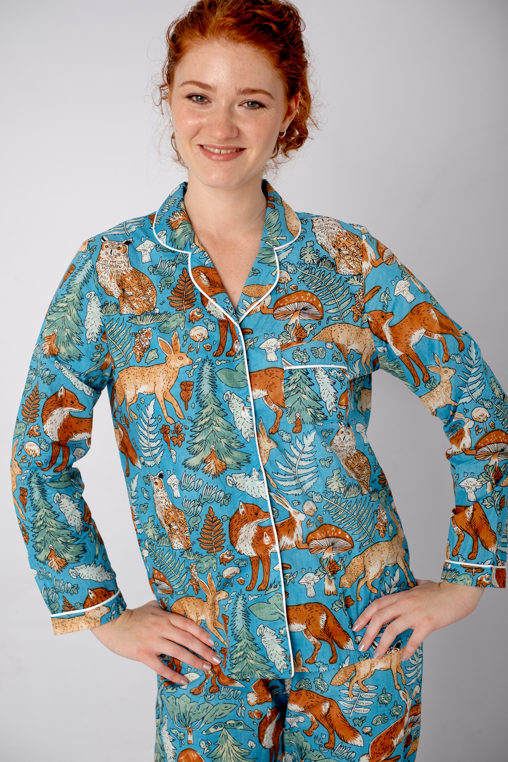 Classic PJ Long | Sleeve Top and Long Pant | Blue Fox | 100% Indian Cotton