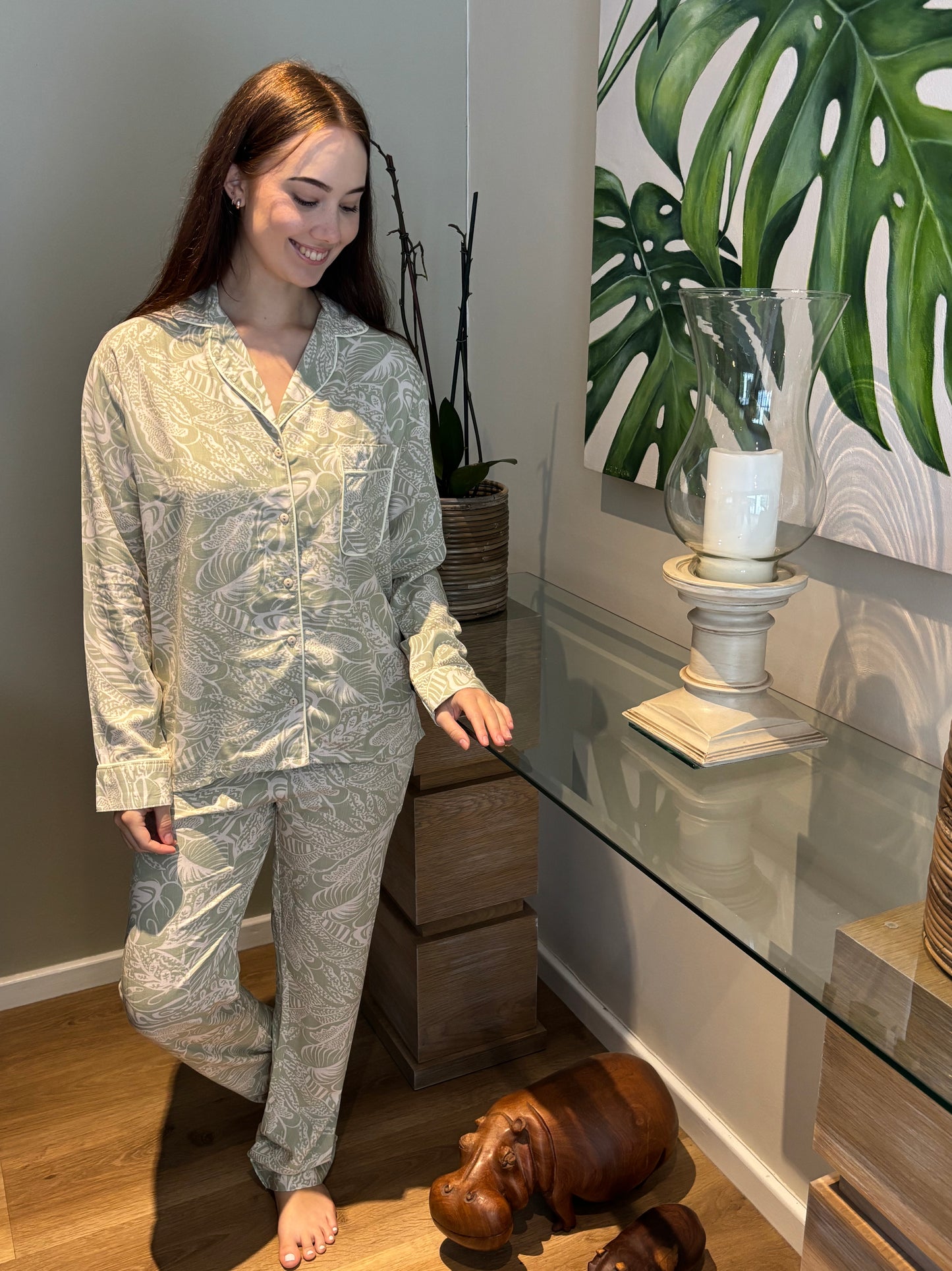 Long Sleeve Top & Pants | Sage Leaf | 100% Rayon