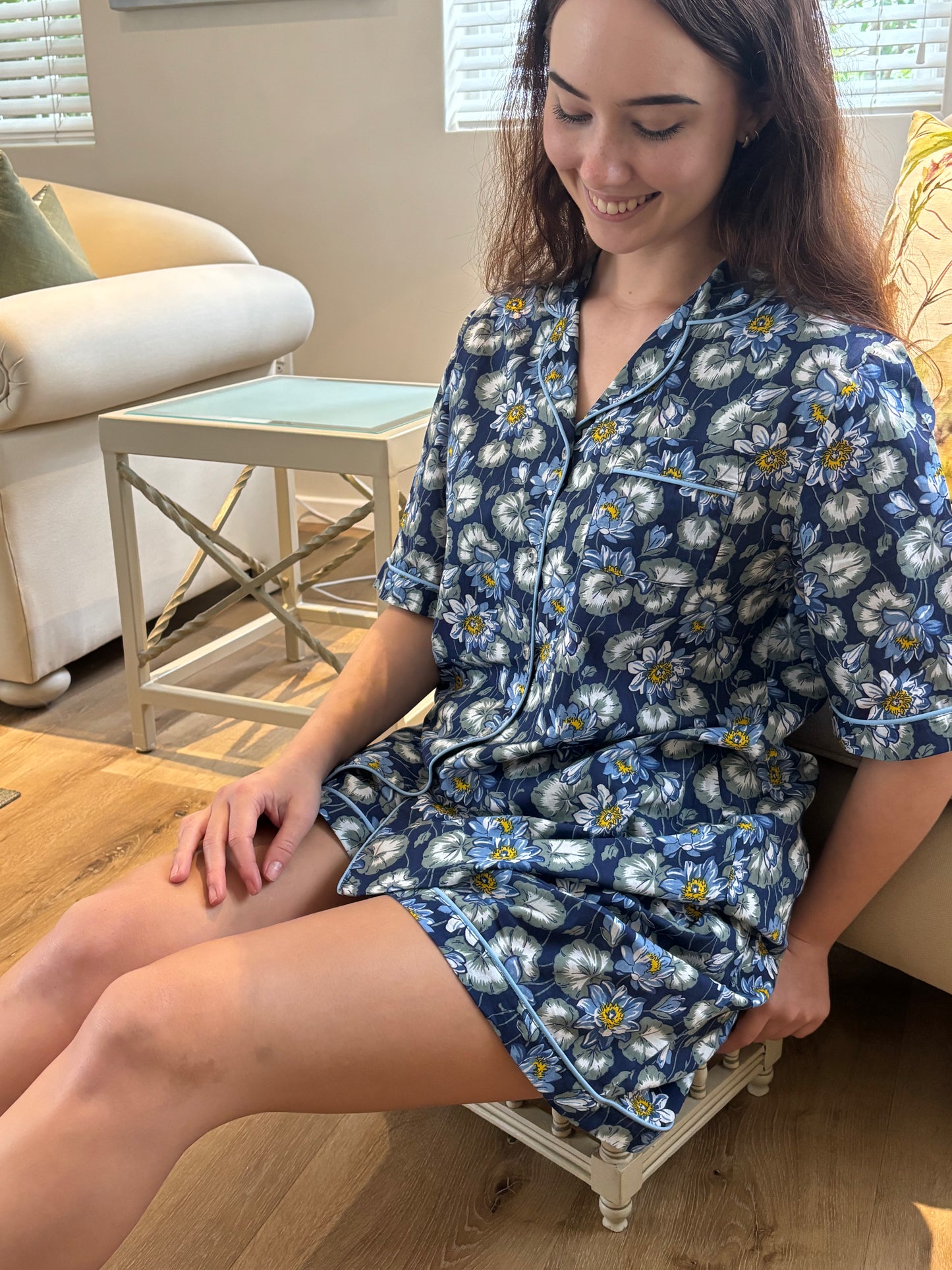 Short Set | Blue Floral | 100% Indian Cotton