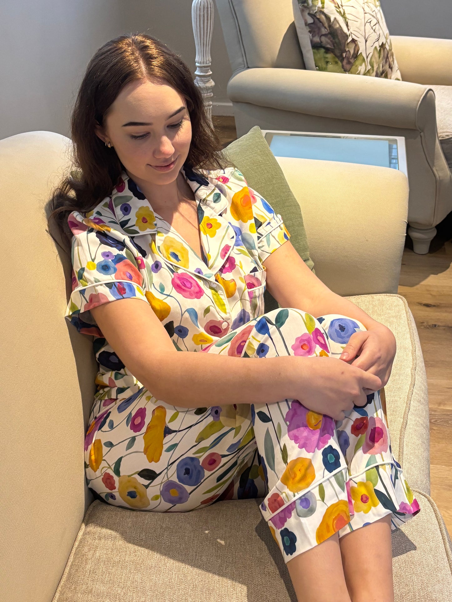 Short Sleeve Top & Ankle Length Pant | Poppy Fields | 100% Rayon