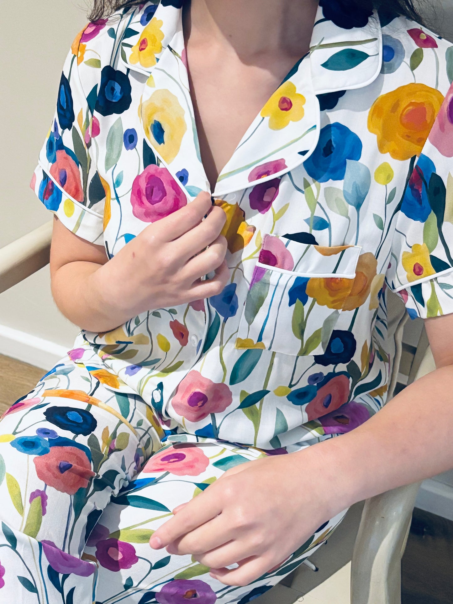 Short Sleeve Top & Ankle Length Pant | Poppy Fields | 100% Rayon