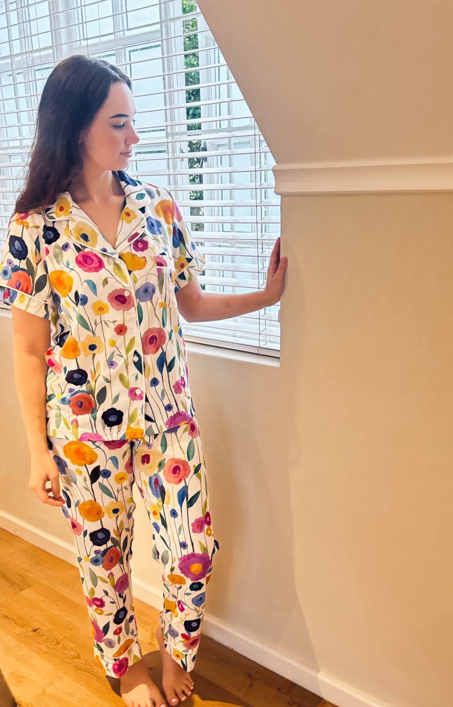 Short Sleeve Top & Ankle Length Pant | Poppy Fields | 100% Rayon