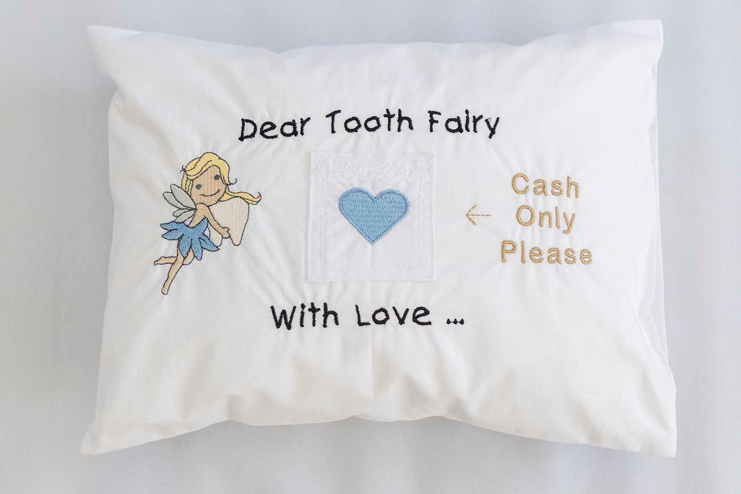Dear tooth fairy blue with tooth.