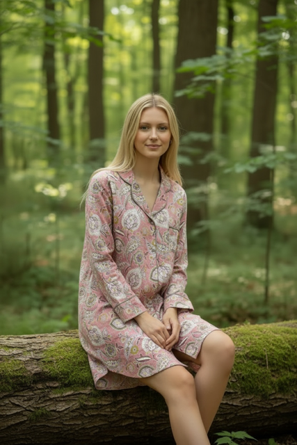 Classic Long Sleeve Sleepshirt | Pink Floral | 100% Cotton