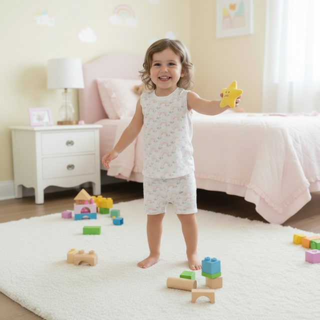 Sleepy Clouds Classic Kiddies Pjs |With Vest and Lace