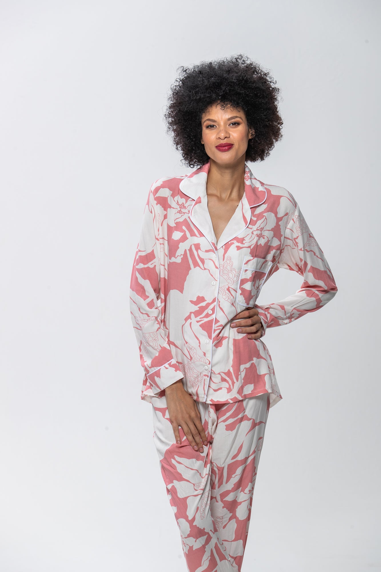 Long Sleeve Top & Pants | Pink Crème | 100% Rayon