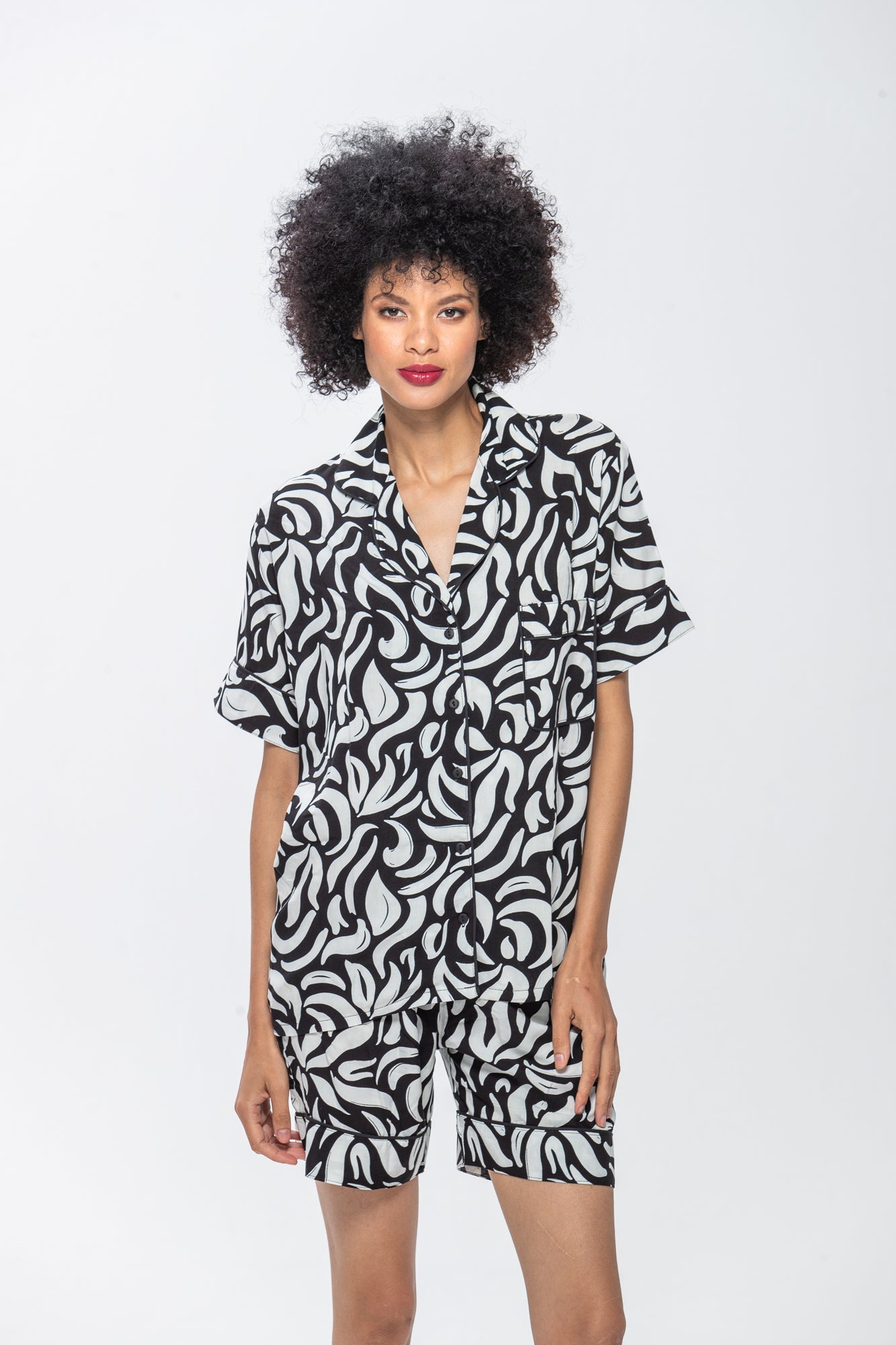 Short Set | Black and White Swirl | 100% Rayon