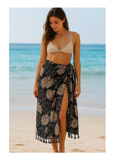 Sarong | Leaf pattern Black and Cream