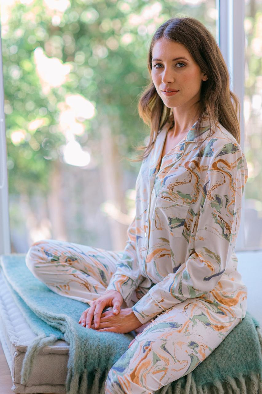 Long Sleeve Top & Pant | Sage Marble | 100% Rayon