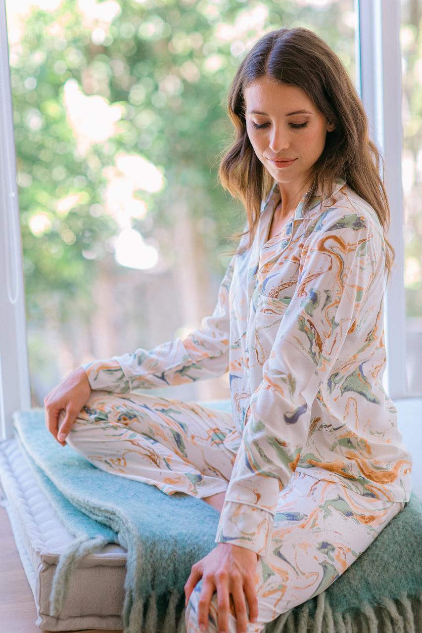 Long Sleeve Top & Pant | Sage Marble | 100% Rayon