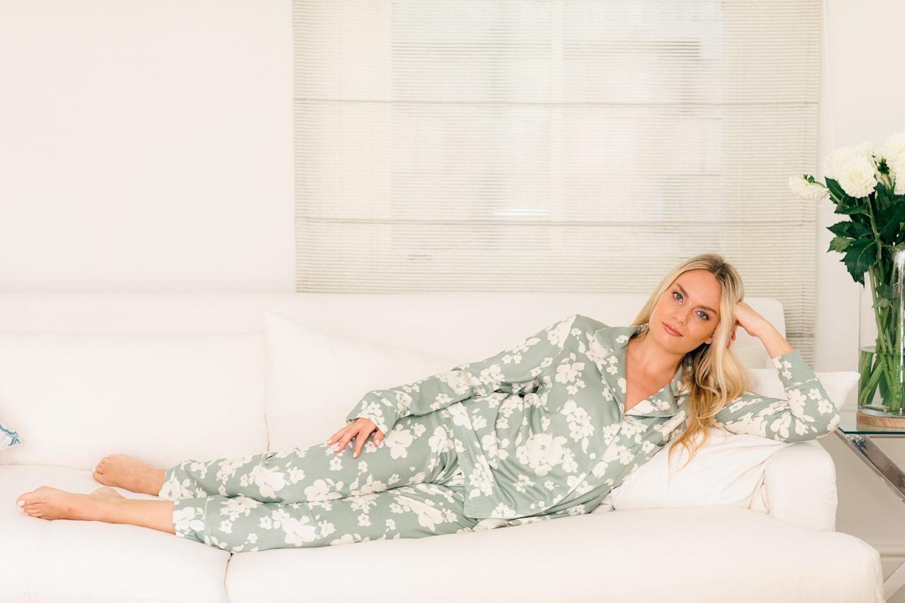 Long Sleeve Top and Long Pant | Sage with Ivory Floral | 100% Rayon