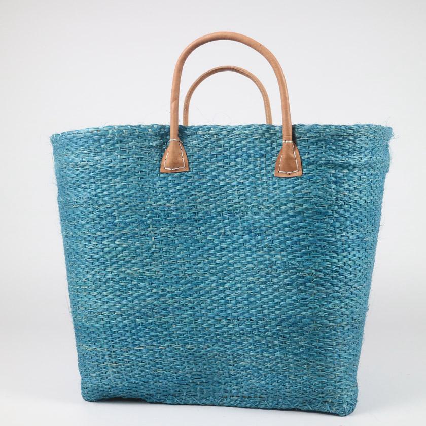 Sisal Bag With Leather Handles | Blue