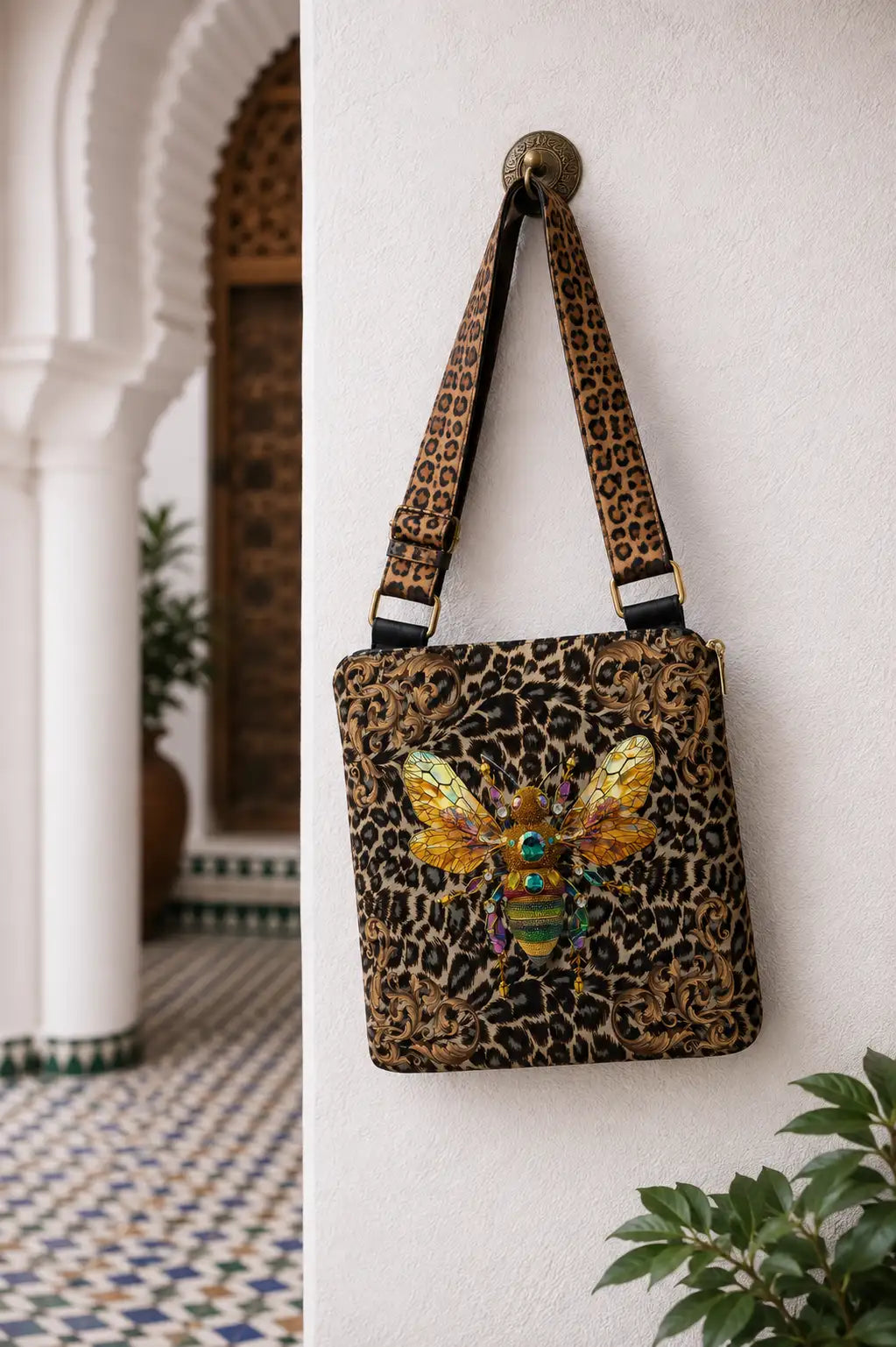 Bee on Leopard Print | Cross Body Bag |21 x 21 cm