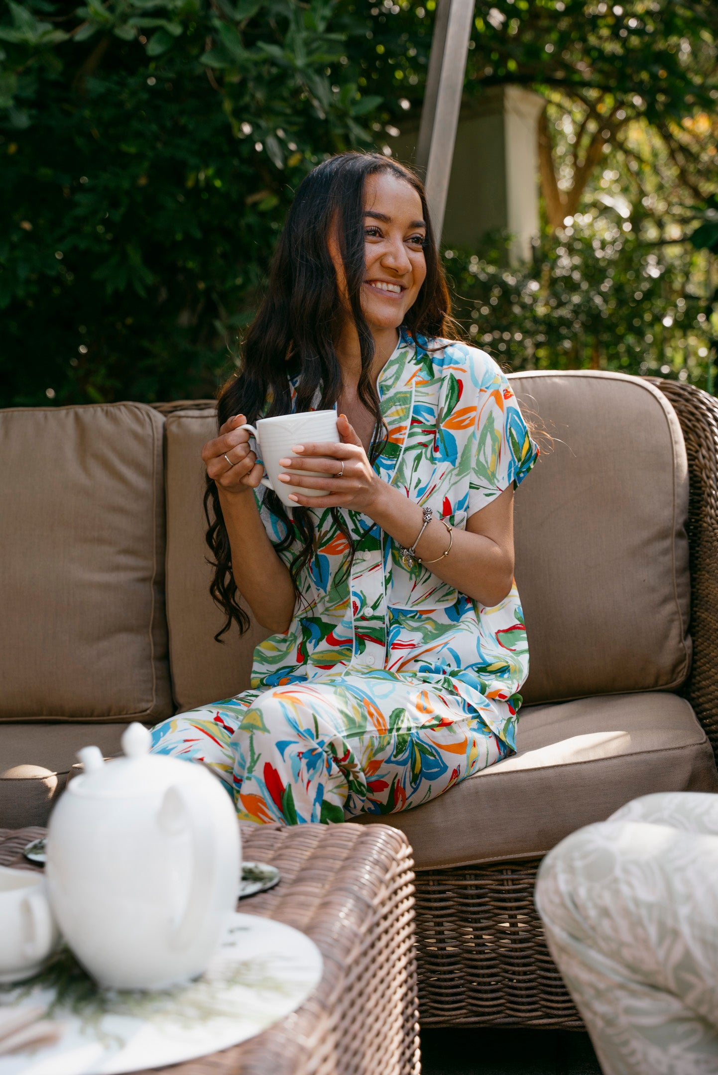 Short Sleeve Top and Long Pant | Busy Leaf | 100% Rayon