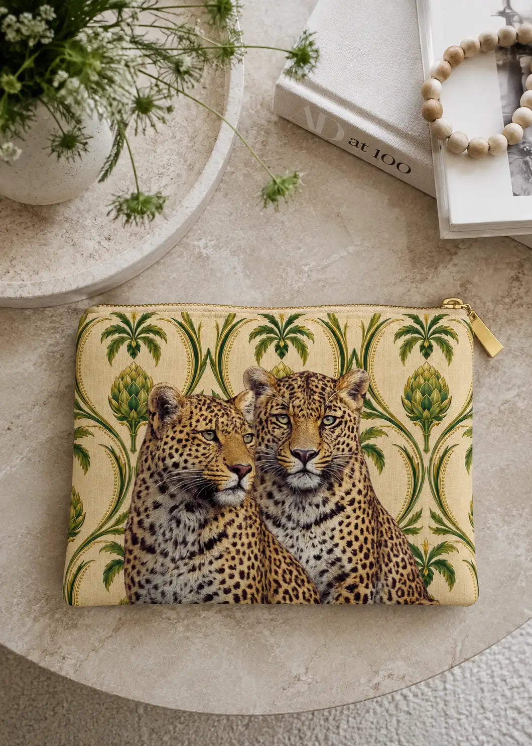 2 Leopards Linen Look | Cosmetic Bag 16 x 21 cm