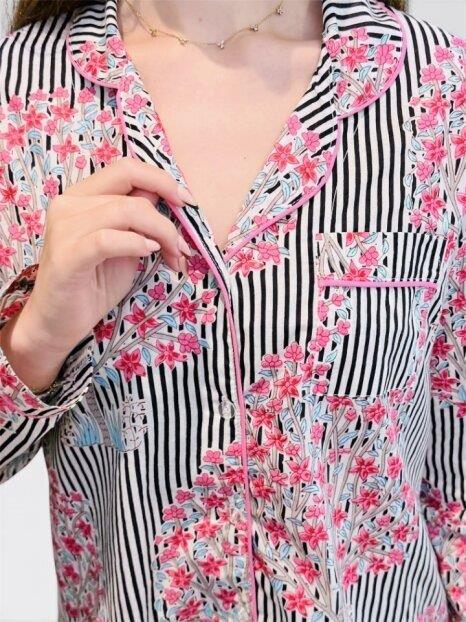 Classic Long Sleeve Sleepshirt | Pink and Grey stripes | 100% Cotton