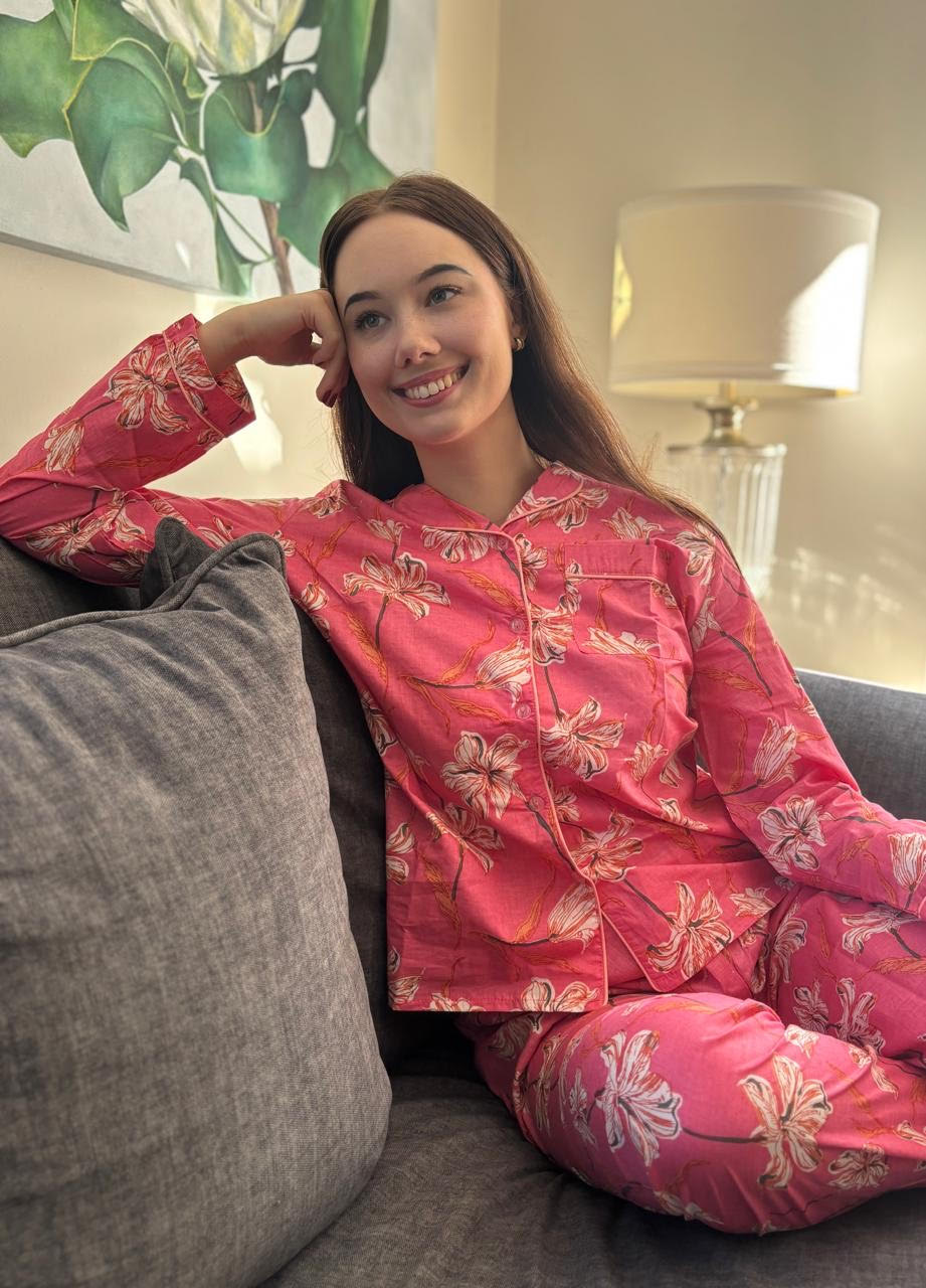 Long Sleeve Top and Long Pant | Coral Flower | 100% Indian Cotton