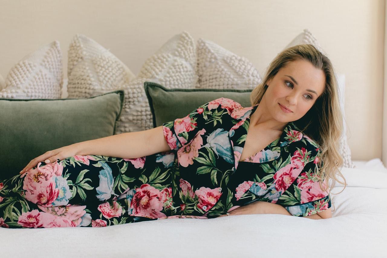 Short Sleeve Top and Ankle Length Pant | Navy and Pink Floral | 100% Rayon