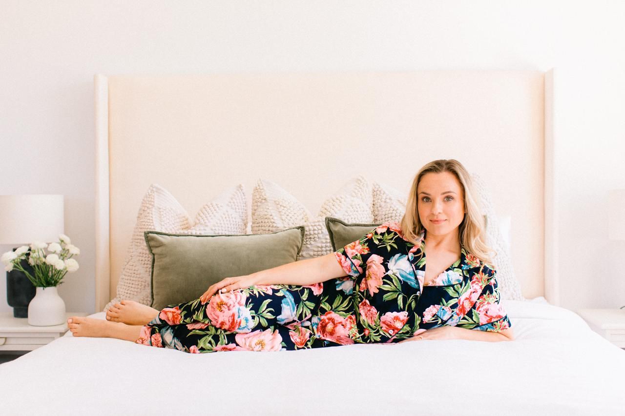 Short Sleeve Top and Ankle Length Pant | Navy and Pink Floral | 100% Rayon