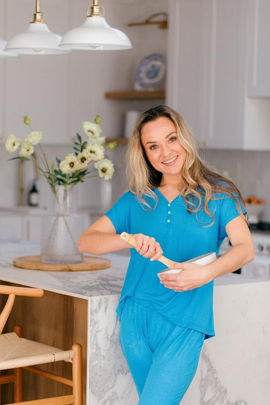 Short Sleeve Top with Cuffed Pant | Sea Blue Loungewear | 96% Rayon Knit & 4% Spandex
