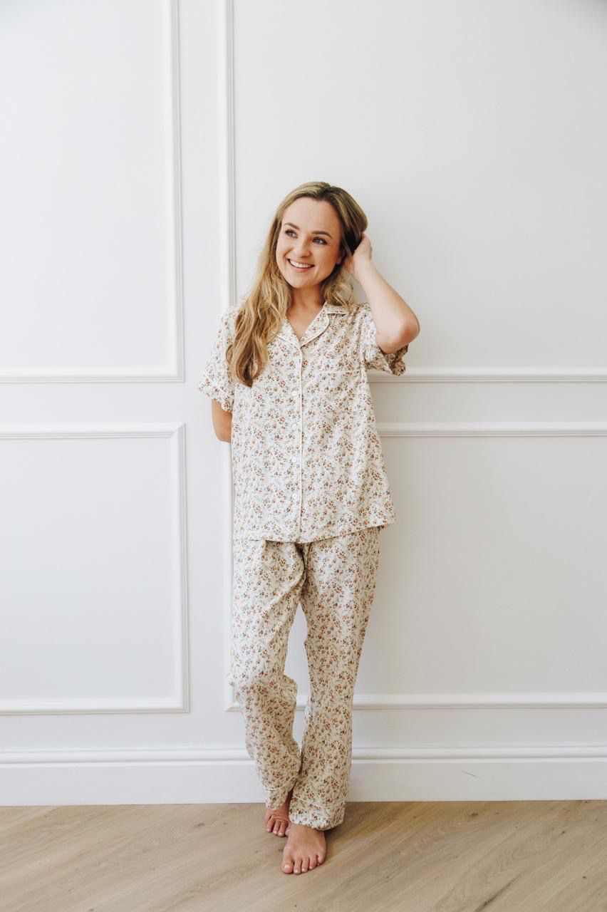 Short Sleeve Top and Ankle Length Pant | Rosebud Ditsy Floral  | 100% Rayon