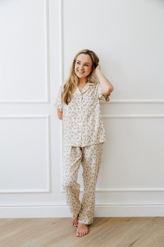 Short Sleeve Top and Ankle Length Pant | Rosebud Ditsy Floral  | 100% Rayon