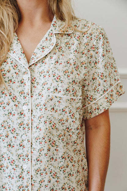 Short Sleeve Top and Ankle Length Pant | Rosebud Ditsy Floral  | 100% Rayon