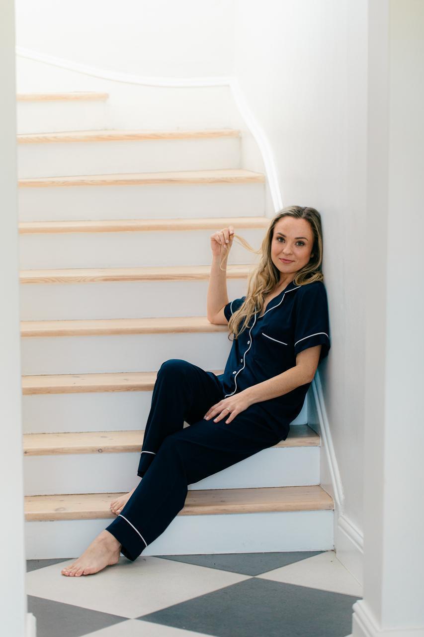 Short Sleeve Top and Ankle Length Pant | Navy | 100% Rayon