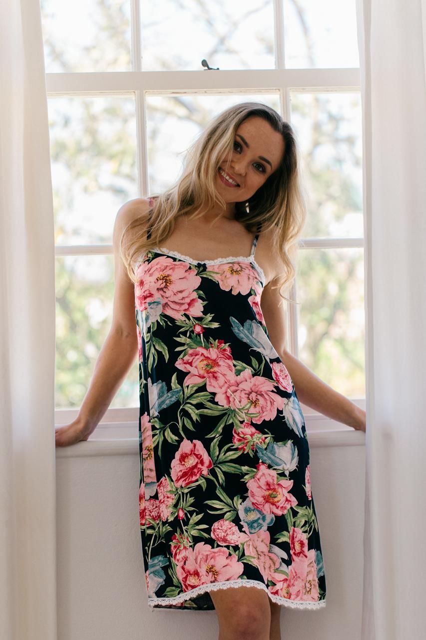 Chemise | Navy Pink Floral | 100% Rayon