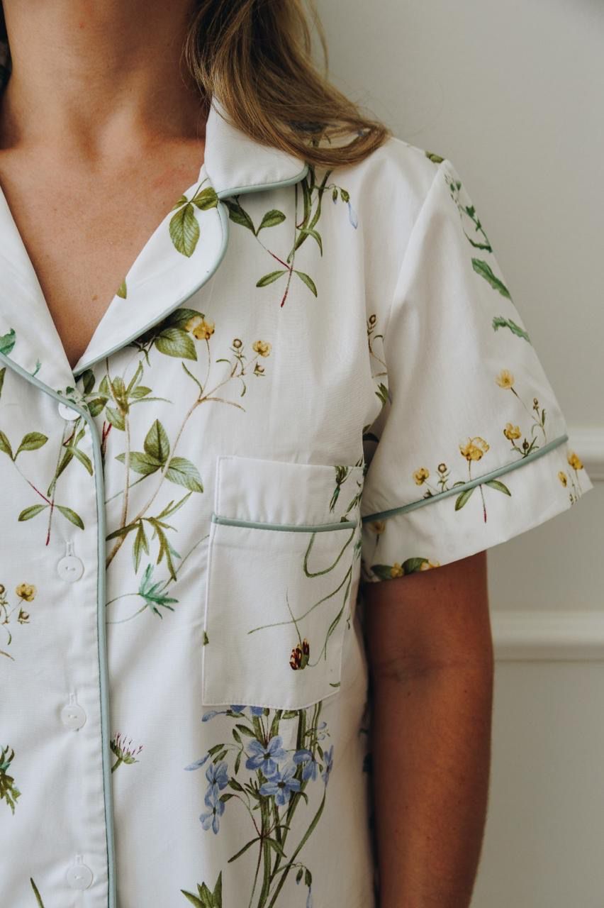 Short Sleeve Top and Ankle Length Pant | Botanical Floral | 100% Cotton