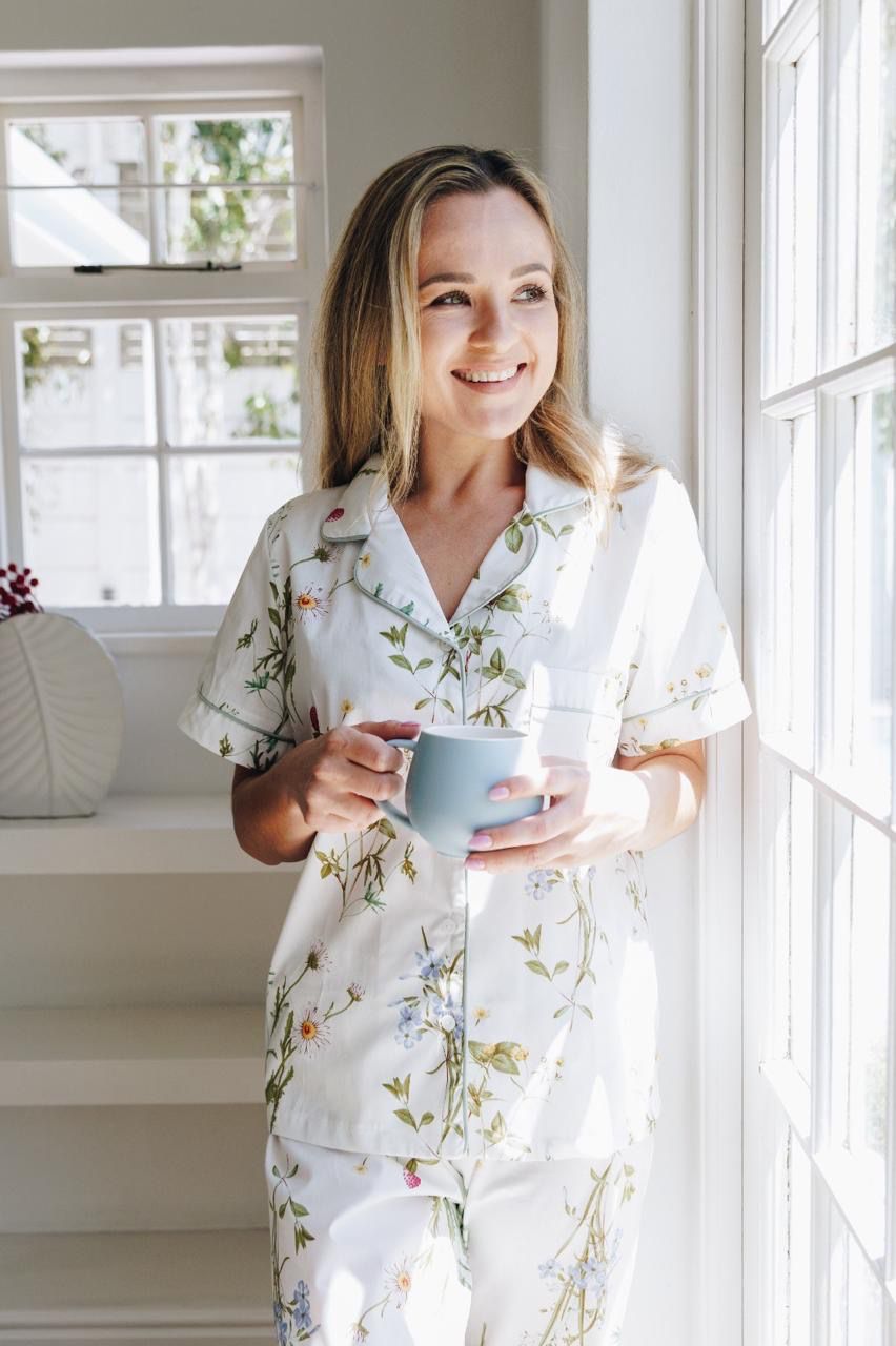 Short Sleeve Top and Ankle Length Pant | Botanical Floral | 100% Cotton