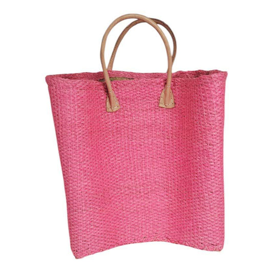 Sisal Bag With Leather Handles | Light Pink