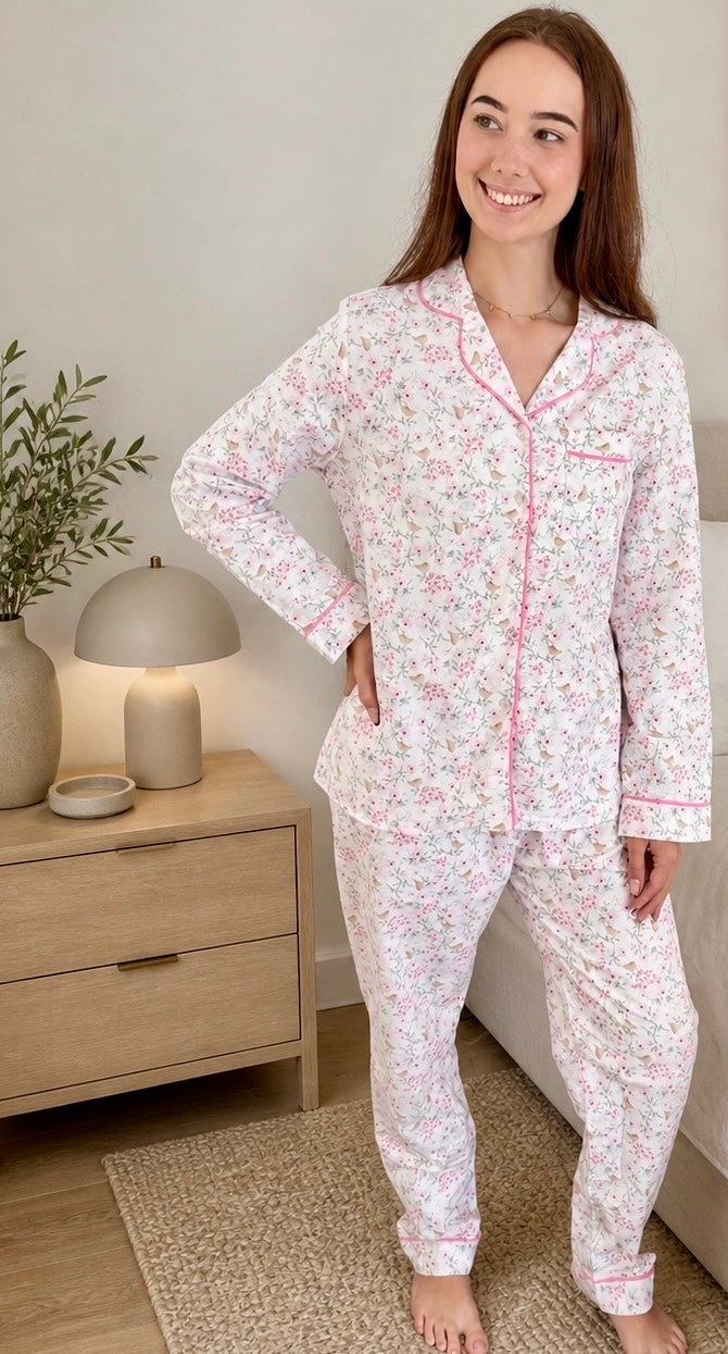 Hazel Bird | Pink Floral | 100% Cotton Flannel