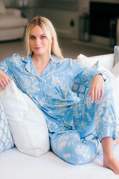 Long Sleeve Top and Long Pant | Dreamy Blue Floral | 100% Rayon