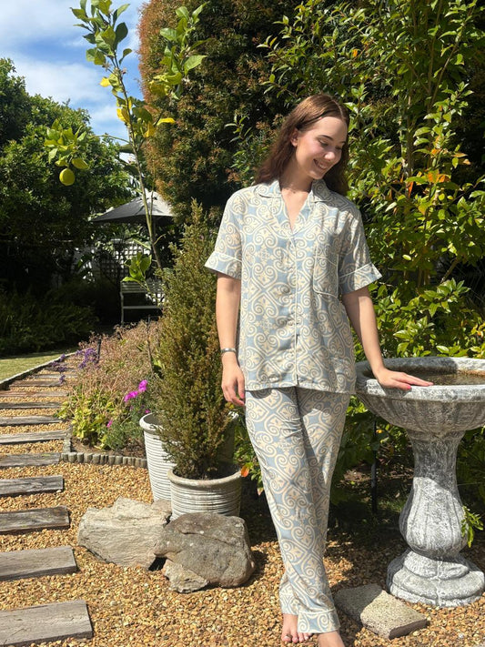 Short Sleeve Top and Long Pant  |  Blue Dusk | 100% Rayon