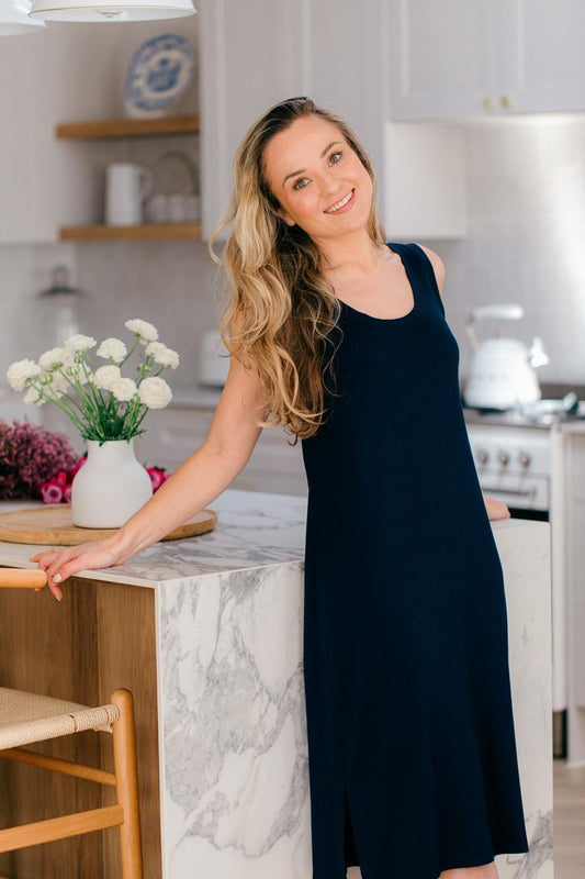 Sleeveless Sleepshirt | Navy | 96% Rayon Knit & 4% Spandex