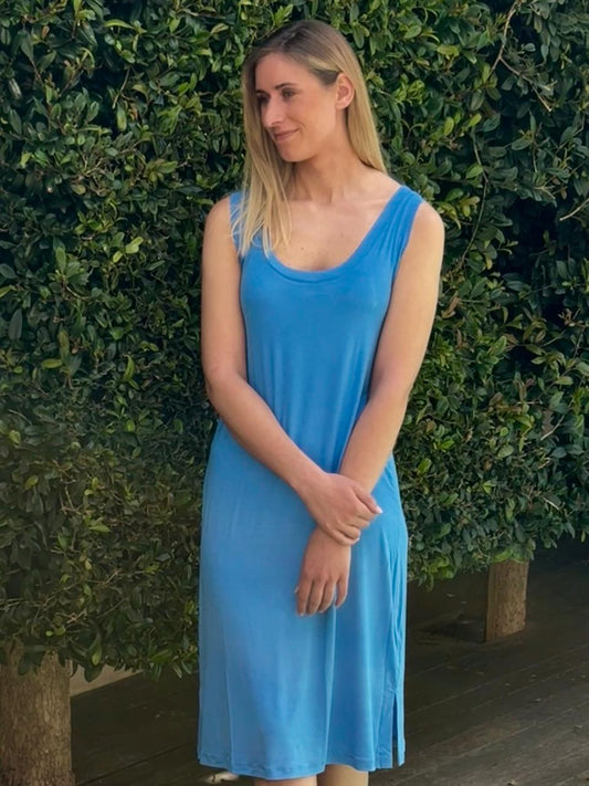 Sleeveless Sleepshirt | Sea Blue | 96% Rayon Knit & 4% Spandex