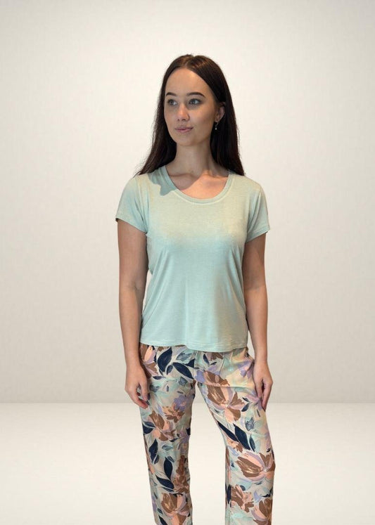 Short Top & Long Print Pant | Spring Green