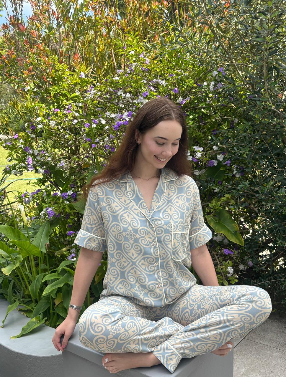 Short Sleeve Top and Long Pant  |  Blue Dusk | 100% Rayon