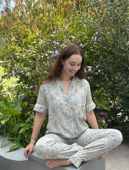 Short Sleeve Top and Long Pant  |  Blue Dusk | 100% Rayon