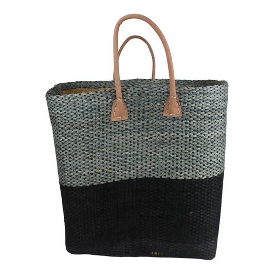 Sisal Bag With Leather Handles | Black and Nat