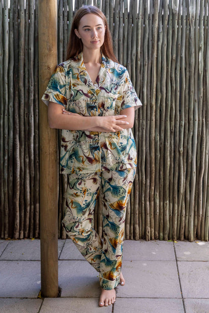 Short Sleeve Top and Long Pant | Teal Crème | 100% Cotton