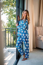 Load image into Gallery viewer, Blue with White Orchid Indian Cotton Pjs - Long Sleeve Top and Long Pant
