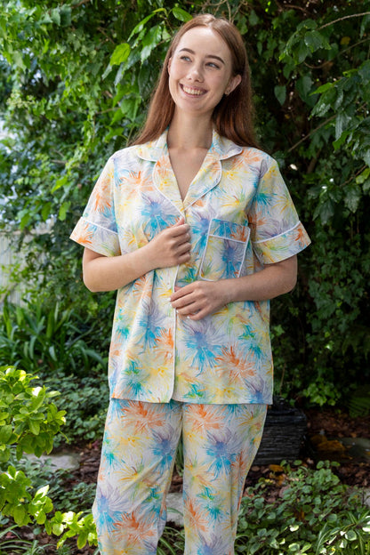 Short Sleeve Top and Long Pant | Yellow Splash | 100% Cotton