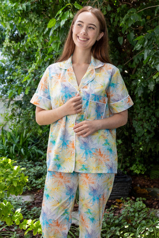 Short Sleeve Top and Long Pant | Yellow Splash | 100% Cotton